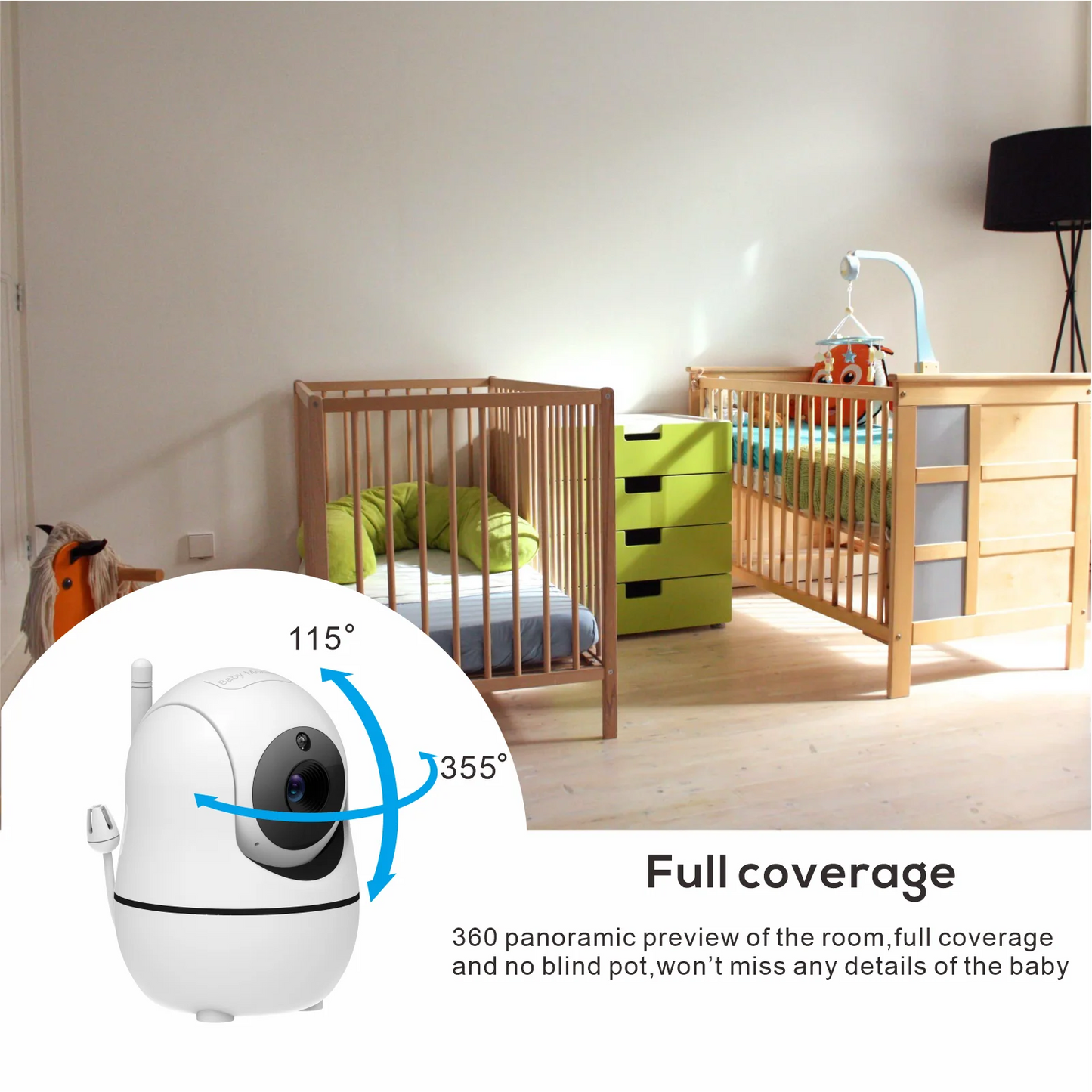 5-Inch Video Baby Monitor with Camera – 4X Zoom, 22-Hour Battery, 1000ft Range, Two-Way Audio, Temperature Sensor & Lullabies