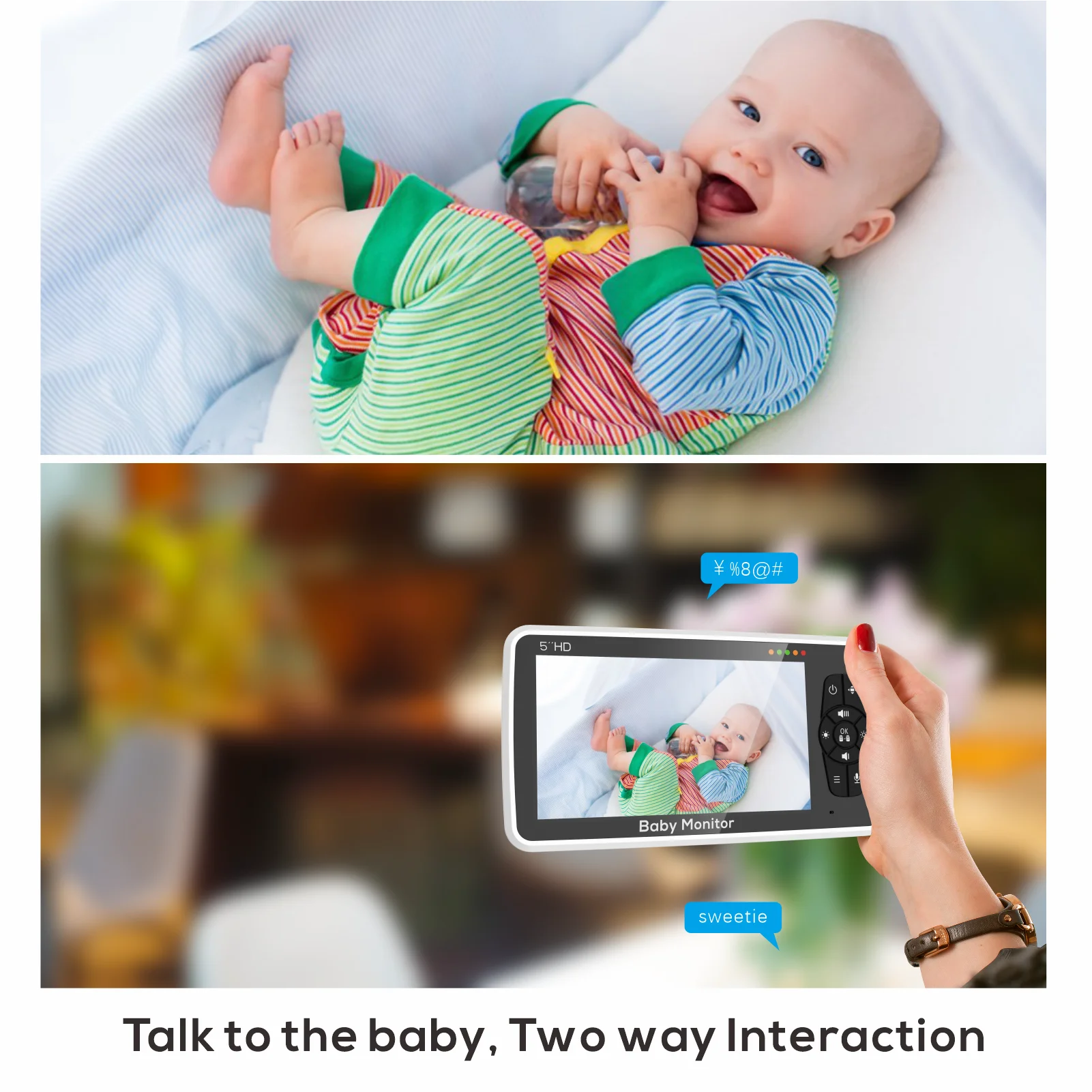 5-Inch Video Baby Monitor with Camera – 4X Zoom, 22-Hour Battery, 1000ft Range, Two-Way Audio, Temperature Sensor & Lullabies