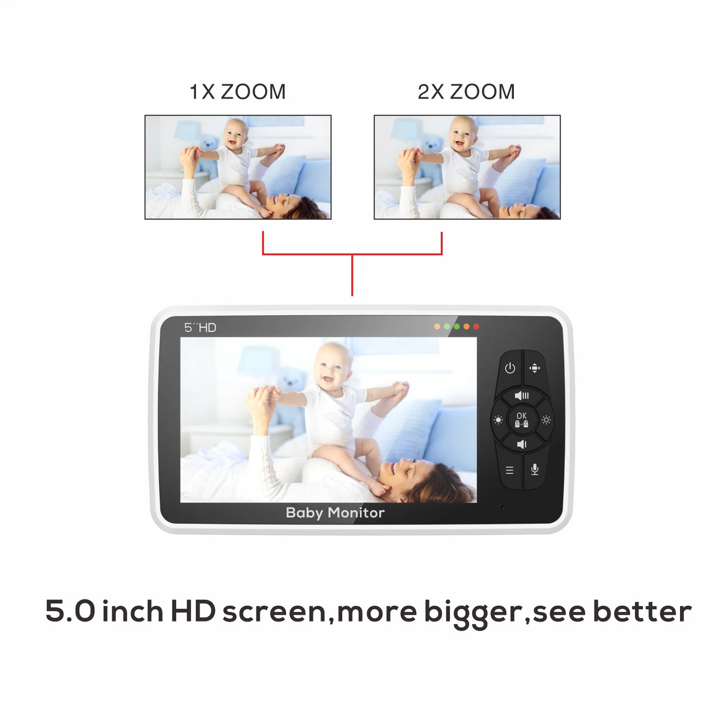 5-Inch Video Baby Monitor with Camera – 4X Zoom, 22-Hour Battery, 1000ft Range, Two-Way Audio, Temperature Sensor & Lullabies